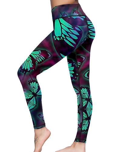  Damskie Spodnie do jogi Podnoszenie pośladków Wyszczuplenie brzucha Wysoka talia Trening w siłowni Bieganie Zdatność Rajstopy Getry Doły Motyl Zielony Jesień Zima Sport Odzież sportowa Wysoka