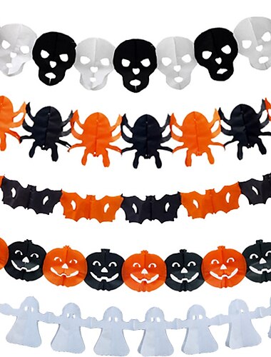  Halloween-Dekorationszubehör, 300 cm, Blumengeist, Festival, Szene, Layout, Flagge, ziehende Spinne, Fledermaus, Geisterkopf, Kürbis, Papierblumenziehen