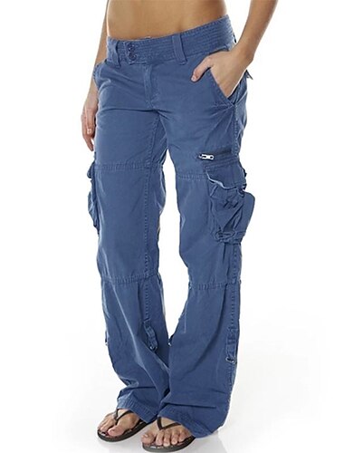  Dames Normaal Cargohosen Ladingbroek Broeken Chique en modern Casual / sportief Volledige lengte Lage Taille Effen Zak zakkerig Comfort Inelastisch Sport Weekend Zwart Roze Wijn Stoffig blauw Zomer