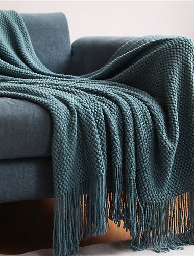  Überwurfdecke weiß für Couch Sofa Stuhl Bett gestrickt dekorativ weich warm gemütlich leicht für Frühling Sommer