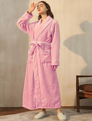  kvinners pyjamas badekåpe kjole nattlig 1 stk ren farge varm plysj tilfeldig fest hjemme daglig fleece frotté v wire langermet moderne stil belte inkludert lomme høst vinter hjemmeantrekk