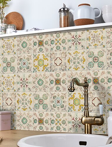  24 stücke kreative küche bad wohnzimmer selbstklebende wandaufkleber wasserdichte mode blaue mandala fliesenaufkleber