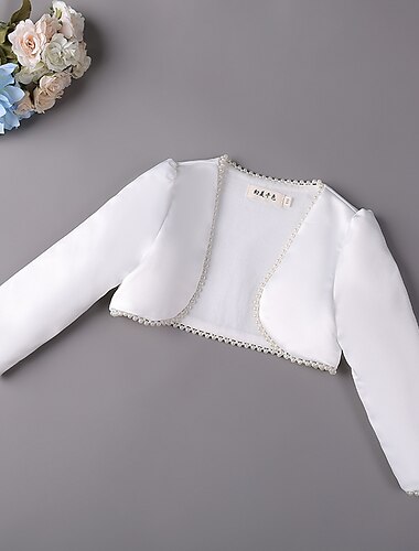  Kinder Mädchen Spitze Strickjacke Achselzucken Langarm weiß perlweiß Patchwork Frühling Sommer niedlich formell 3-12 Jahre / Party / bestickt / kurz