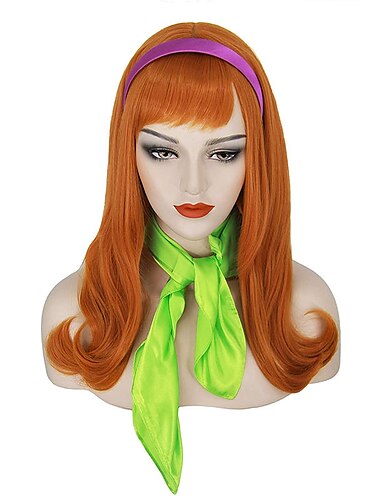  scooby doo daphne περούκα mersi γυναικείες πορτοκαλί περούκες για δάφνη cosplay μακριά περούκα τζίντζερ χάλκινες περούκες για πάρτι cosplay μόνο περούκα αποκριών
