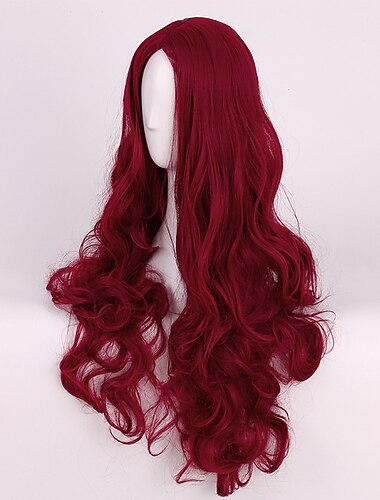  Parrucche Cosplay Poison Ivy 70Cm Rosso Vino Lunare Moscio Resistente al Calore Parrucca Sintetica Parrucche di Halloween