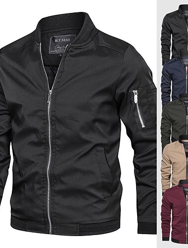  bomberjacka för män lätt avslappnad tunna fickor med dragkedja kappa ytterkläder vandring vindjacka militär taktisk sport trenchcoat utomhus vindtät ripstop andas flerfickor kappa topp khaki svart