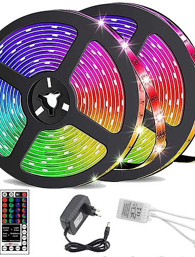  LED Lichtband Streifen LED-Streifen Lichter wasserdicht 10m (2x5m) Flexible LED-Streifen Lichter RGB Tiktok Lichter 2835 600LEDs 8mm 44keys ir Fernbedienung