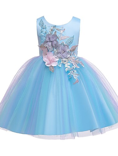  Vestido de encaje para niñas, fiesta floral, azul, morado, rubor, rosa, algodón, elegantes vestidos coloridos, todas las estaciones, 3 a 12 años