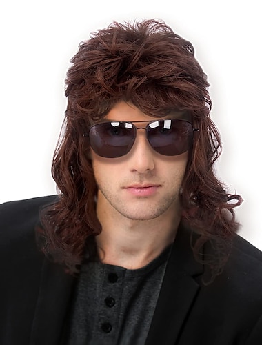  Lustige Männer Perücke 70er 80er Perücke Rock Perücke 70er 80er Disco Mullet Perücken für Männer Hippie Lange Wellen 60er Männer Perücke für Party Faschingskostüm Nur Perücke Halloween Perücken