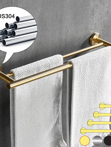  Toallero para baño, toallero de acero inoxidable montado en la pared, accesorios de baño de 2 niveles (dorado/cromado/negro/níquel cepillado)
