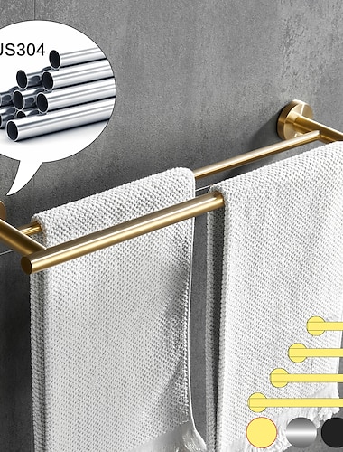  handdoekenrek voor badkamer, aan de muur gemonteerde roestvrijstalen handdoekstang 2-laags badkamerhardware (goud/chroom/zwart/geborsteld nikkel)