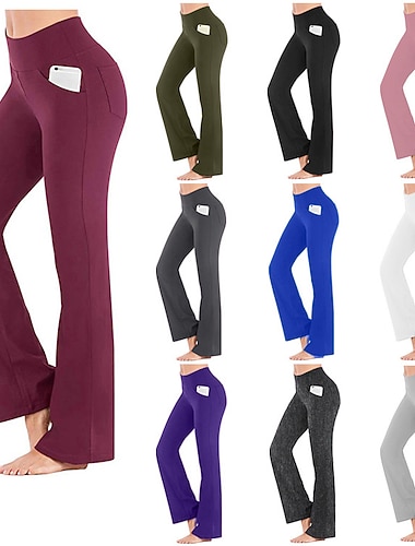  Dam Yogabyxor Sidfickor Utsvängda byxben Bootcut Magkontroll 4-vägs sträcka Andningsfunktion Hög midja Yoga Kondition Gymträning Byxa Damasker Underdelar Mörkgrå Marin Vin Vinter Plusstorlekar sporter