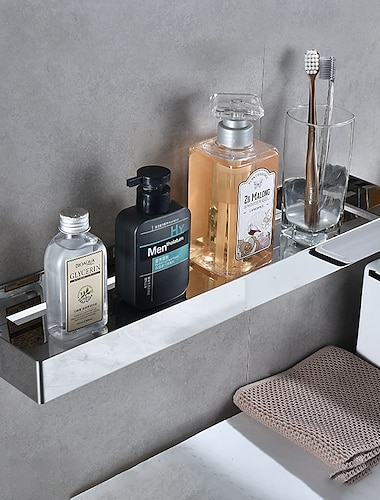  رف الحمام تصميم جديد الفولاذ المقاوم للصدأ الحائط رف الحمام قلادة صينية أمام مرآة الاستحمام