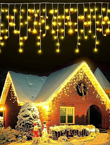  luz de cadena de carámbano luz decorativa ip44 luz de vacaciones al aire libre luces de cortina de carámbano 3.5m 5m 96leds 216leds luz de cadena flexible para año nuevo guirnalda de decoración de fiesta de navidad iluminación colorida enchufe de EE. UU.