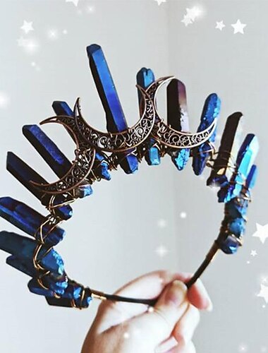  1 pieza galvanoplastia multicolor luna verde wicca mago corona diadema azul oscuro negro diadema agua