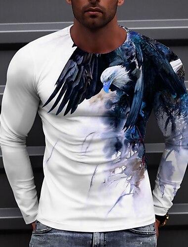  Herren Unisex Grafikdrucke Adler Hemd T Shirt T-Shirt Langarm T-Shirt 3D-Druck Rundhalsausschnitt Hemd Designer Lässig Große Größen Täglich Ferien Weiß Gelb Blau Frühling & Herbst Bekleidung S M L XL