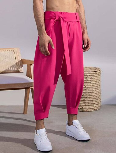  Men's Trousers Pants Trousers Tapered Carrot Pants Cropped Pants Casual Pants Drawstring Elastic Waist Novelty Solid Color Comfort Outdoor Ankle-Length Casual Daily Streetwear Streetwear Casual