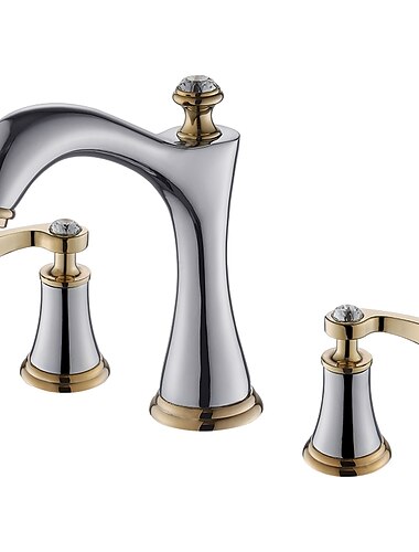  Luxus weit verbreitete Waschbecken-Mischbatterie Vintage, 360 drehbarer Retro-Stil Messing 3-Loch-2-Griff-Waschtischarmatur Deck montiert, Waschraum-Waschbecken-Wasserhahn mit heißem und kaltem Schlauch