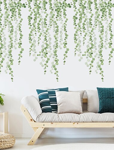  grüne blätter pflanzen wandaufkleber schlafzimmer wohnzimmer entfernbare pvc diy dekoration schlafzimmer wohnzimmer wandtattoo 2 stücke