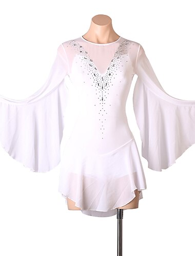  Eiskunstlaufkleid Damen Mädchen Eislaufen Kleider Austattungen Weiß Königsblau Himmelblau Patchwork Gitter Spandex Hochelastisch Ausbildung Praxis Professionell Eiskunstlaufkleidung Handgemacht