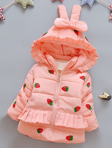  Bambino Da ragazza Cappotto Attivo Essenziale Al coperto Esterno Cotone Viola Rosa Verde Fragola Stampa Con balze Con fiocco Stampa Manica lunga / Autunno / Inverno