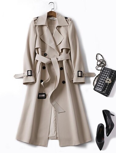  Per donna Trench Lungo Lacci Collage Cappotto Nero Blu Cammello Beige Giornaliero Autunno Monopetto Standard S M L XL XXL 3XL / Inverno