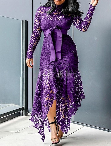  Dames Lange jurk maxi-jurk Witte jurk Kanten jurk Feestjurk Cocktail jurk Elegant Stijlvol Casual Winter jurk Vakantie Bruiloft gast Normale pasvorm Heldere kleur Lange mouw Opstaand Zwart Wit Wijn