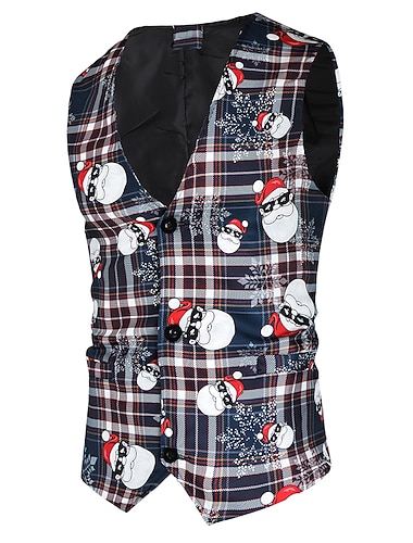  menns julestygge festvest vest mønster skreddersydd passform v-hals enkeltspent tre-knapper blå 2023