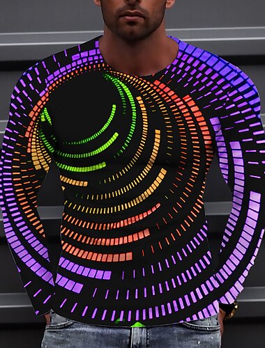  Férfi 3D nyomtatás Grafikai nyomatok Spirál-csíkos Póló Hosszú ujj póló 3D nyomtatás Terített nyak Ing Dizájn Alkalmi Nagy és magas Napi Szabadság Fekete Sárga Arcpír rózsaszín Tavasz & Ősz Ruházat S
