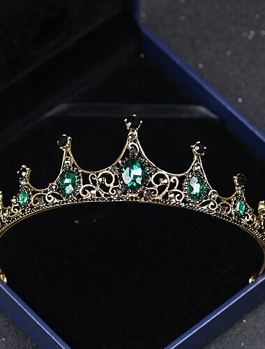  corona barroca vintage nueva aleación verde diamante pequeña corona noble y elegante cumpleaños princesa tocados de cristal