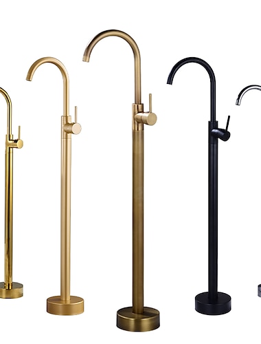  Robinet de baignoire sur pied à montage au sol, robinet mitigeur de remplissage de baignoire autoportant pivotant à 360 ° bec en laiton robinets de douche à haut débit