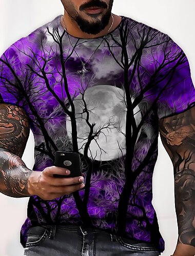  Herren Unisex MOON Grafikdrucke Hemd T Shirt T-Shirt Kurzarm T-Shirt 3D-Druck Rundhalsausschnitt Hemd Designer Lässig Große Größen Halloween Täglich Ferien Wein Gelb Rote Sommer Bekleidung S M L XL