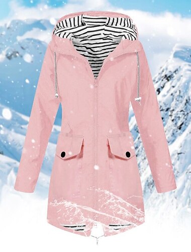  dam vattentät vandringsjacka regnjacka lätt regnrock hooded vindjacka vinter utomhus vindtät snabb torr varm parka trenchcoat topp camping jakt fiske marin gul rosa