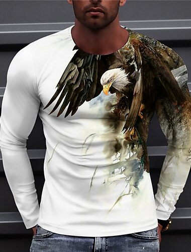  Homme Unisexe Impressions Graphiques Aigle Chemise T-shirt manche longue T-shirt Impression 3D Col ras du cou Chemise Designer Occasionnel Grand et Long Quotidien Fête Blanche Jaune Bleu Printemps