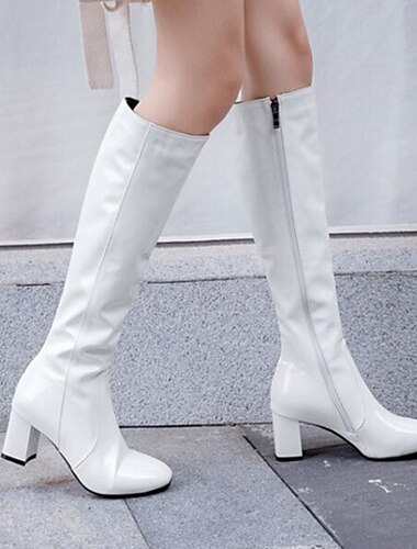  botas femininas brancas de cano alto com salto bloco - design elegante com zíper para a moda de inverno