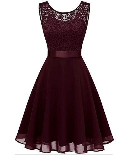  damen partykleid spitzenkleid knielanges kleid rosa rotwein dunkelblau rot weiß schwarz ärmellos reine farbe spitze frühling sommer rundhalsausschnitt elegant 2022 xs s m l xl xxl xxxl