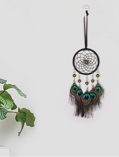  boho acchiappasogni regalo fatto a mano appeso a parete arredamento arte ornamento mestiere tallone piuma di pavone per bambini camera da letto matrimonio festival