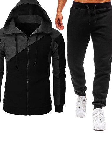  Herren Hoodie Sweatshirt Kapuze Trainingsanzug Zip Hoodie Kapuzenjacke Sweatjacke Weinrot Schwarz Rote Blau Hell Gray Mit Kapuze Farbblock Patchwork Zip Sport & Natur Cool Brautkleider schlicht