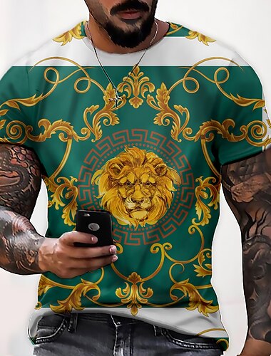  Herren Graphic Löwe Hemd T Shirt Tee Lustige T-Shirts Kurzarm T-Shirt 3D-Druck Rundhalsausschnitt Hemd Vintage Designer Basic Casual Täglich Wochenende Schwarz Weiß Grün Sommer Bekleidung Übergröße S