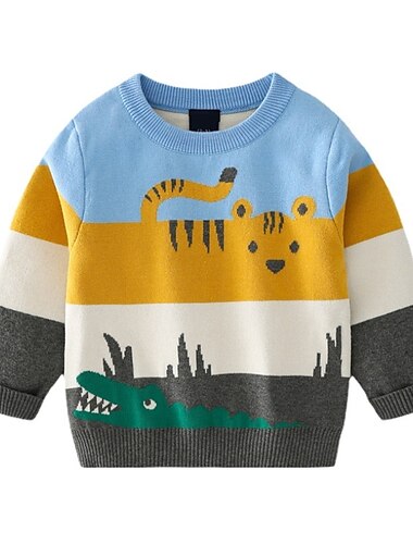  Jungen 3D Tier Karikatur Tiger Pullover Langarm Herbst Winter Aktiv Basic kinderkleidung 3-8 Jahre Outdoor Innen Regular Fit