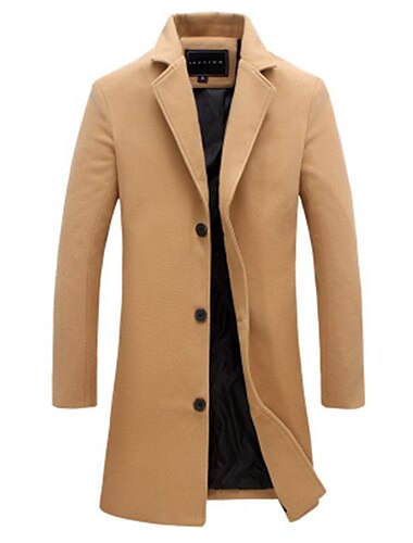  Herren Wintermantel Wollmantel Mantel Trenchcoat Kurzermantel Strasse Geschäft Winter Herbst Polyester warm halten Atmungsaktiv Oberbekleidung Bekleidung Casual Feste Farbe Tasche Umlegekragen