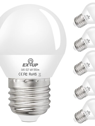  Ampoule globe led 6w, 12 pièces, 6 pièces, 600lm, e27, e26, g45, 20 perles, smd 2835, 60w, équivalent halogène, blanc chaud et froid, 110-240v