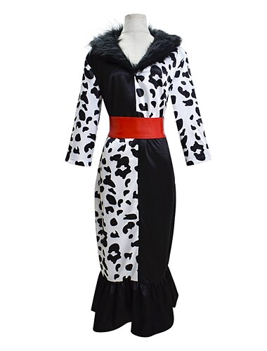  101 filhotes pintados Cruella De Vil Vestidos Traje Cosplay Baile de Máscara Férias for Mulheres Adulto Carnaval Baile de Máscaras