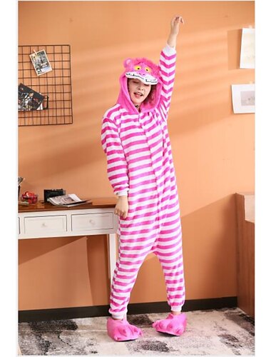  Voksne Stripet Onesie-kostyme Karnevalskostyme Kat Chesire Cat Onesie-pysjamas Kigurumi pyjamas Pyjamas Morsomt kostyme Til Damer og Herrer Karneval Tegnefilm