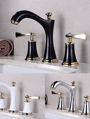  luxe wijdverspreide badkamer wastafel mengkraan vintage, 360 draaibare retro stijl messing 3 gat 2 handvat wastafel kraan badrandcombinaties, wasruimte wastafel vat waterkraan met warme en koude slang