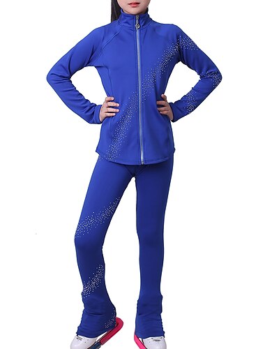  Eiskunstlauf-Jackett und -Hose Mädchen Eislaufen Jacke Hosen / Regenhose Leggings Schwarz Blau Fuchsie Vlies Spandex Hochelastisch Ausbildung Training Wettbewerb Eiskunstlaufkleidung warm Handgemacht