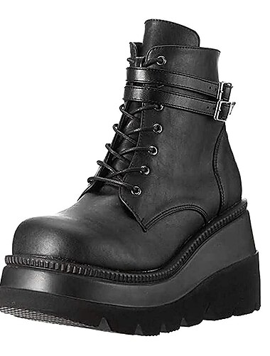  Damen Stiefel Plateaustiefel Lolita Demonia Stiefel Party Täglich Feste Farbe 3D Stiefeletten Stiefeletten Plattform Keilabsatz Modisch Sport Brautkleider schlicht Wanderschuhe PU Leder Kunstleder