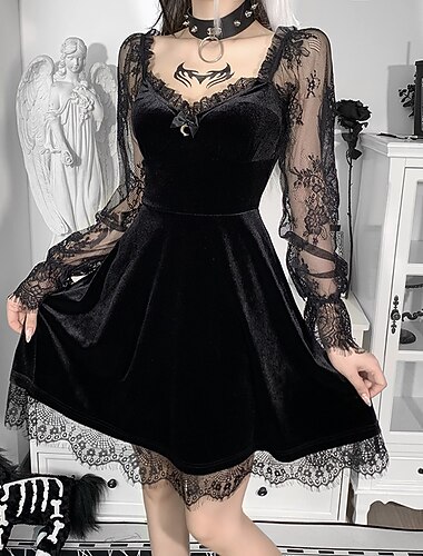  Punk & Gothic Cocktail jurk Vintage Jurk Gala jurk Gothic meisje Dames Kant Normaal Evenement / Feest Volwassenen Kleding Zomer Lente