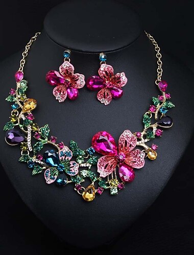  Fall Wedding Bridal Jewelry Sets Two-piece Suit Cubic Zirconia Rhinestone Alloy 1 Necklace Earrings Women‘s Statement European Classic Flower Shape irregular Jewelry Set For Party Wedding