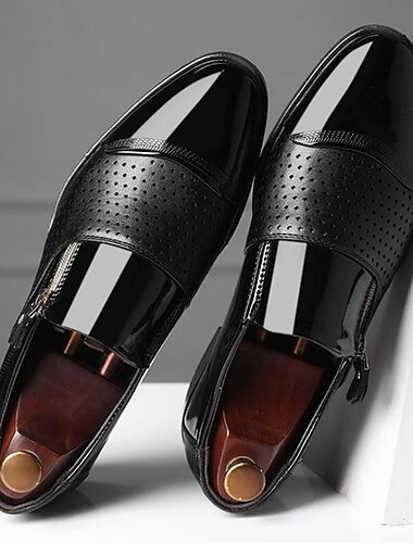  Schwarze formelle Herrenschuhe aus Lackleder mit seitlichem Reißverschluss – elegantes und stilvolles Design für Hochzeiten, Partys und Business-Kleidung